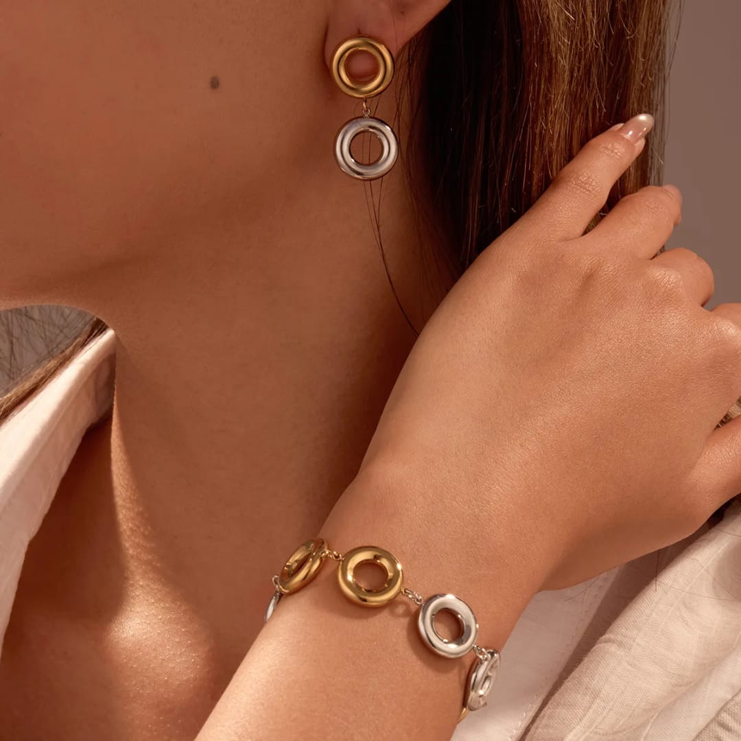 Relajados - Aretes en acero inoxidable estilo geométrico dorado y plateado
