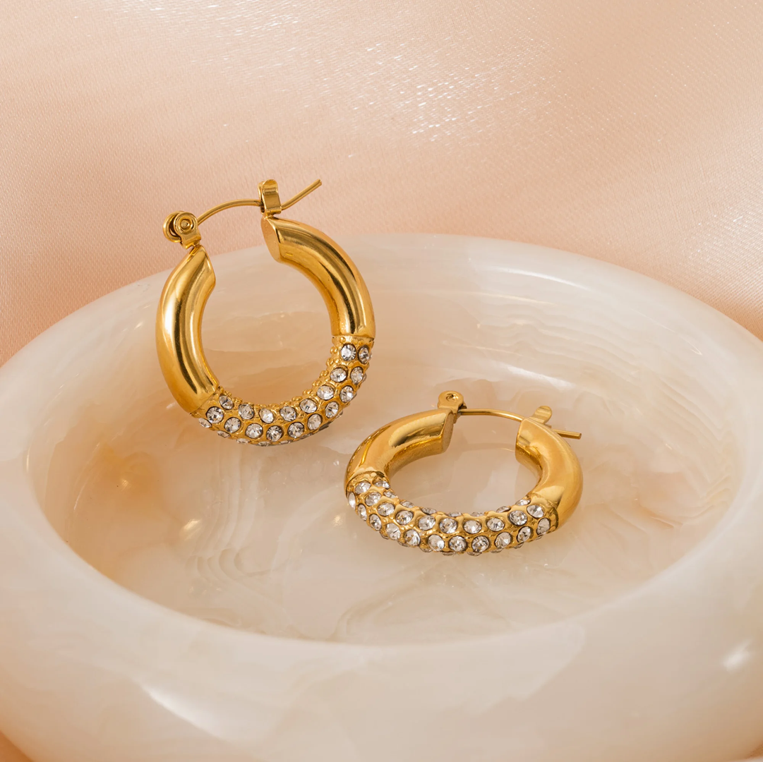 Aretes con Circonias en Acero Inoxidable