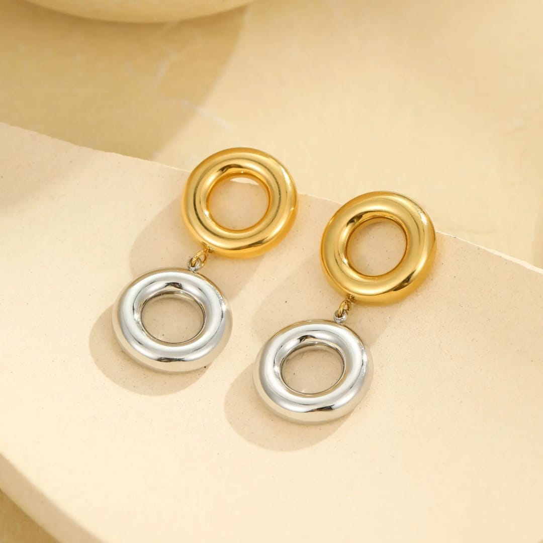 Relajados - Aretes en acero inoxidable estilo geométrico dorado y plateado