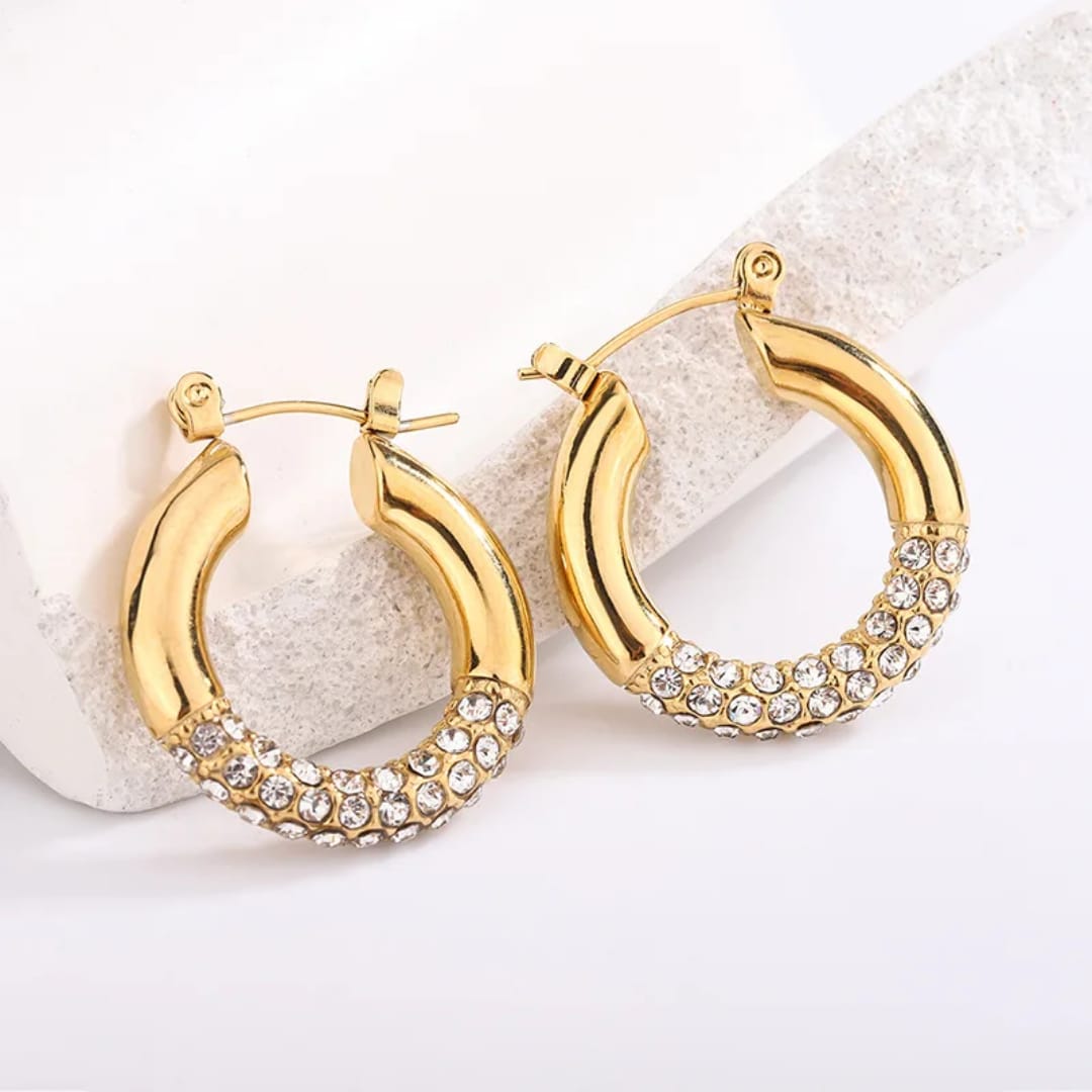 Aretes con Circonias en Acero Inoxidable