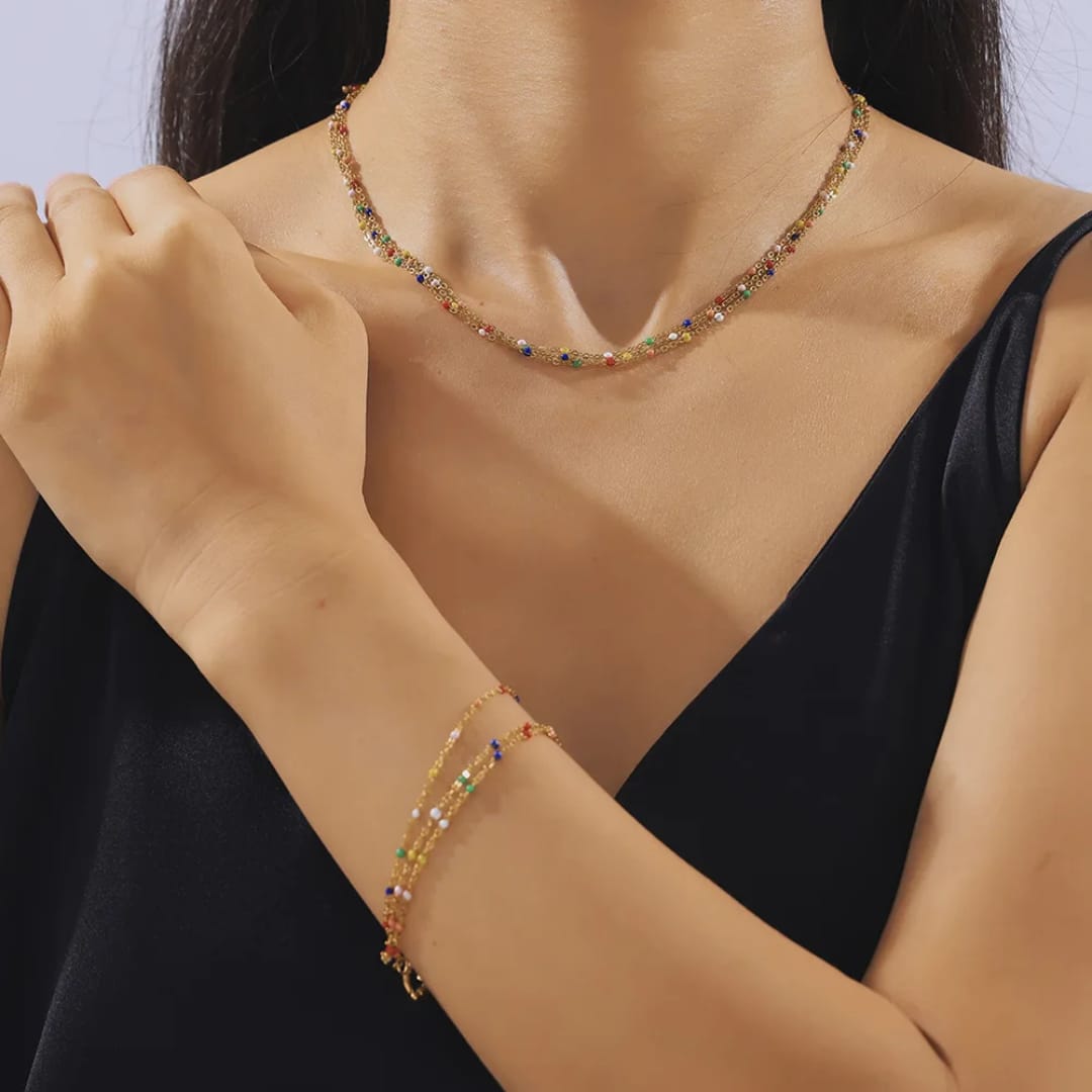 Conjunto de collar y pulsera de varias capas estilo bohemio