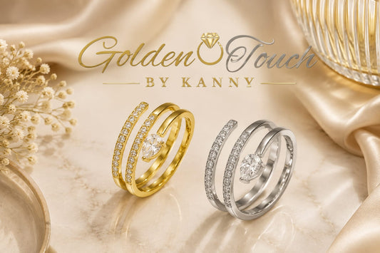 Sortija Serpentina con Diamantes Simulados en Acero Inoxidable – Dorado/Plateado – Tallas 6-7 – Mujer – Golden Touch by Kanny