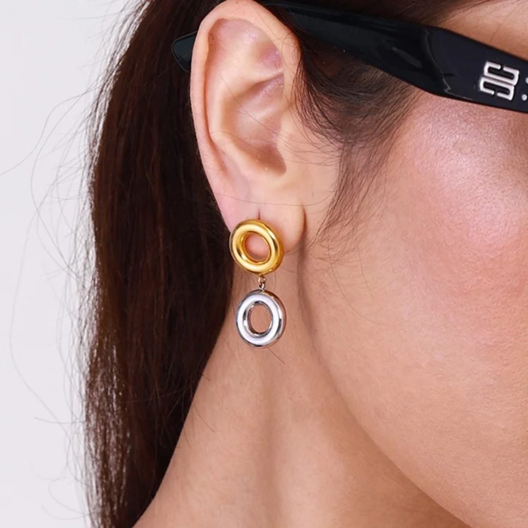 Relajados - Aretes en acero inoxidable estilo geométrico dorado y plateado