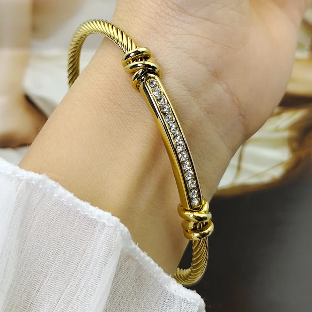 Pulseras con Diamantes Simulados en Acero Inoxidable