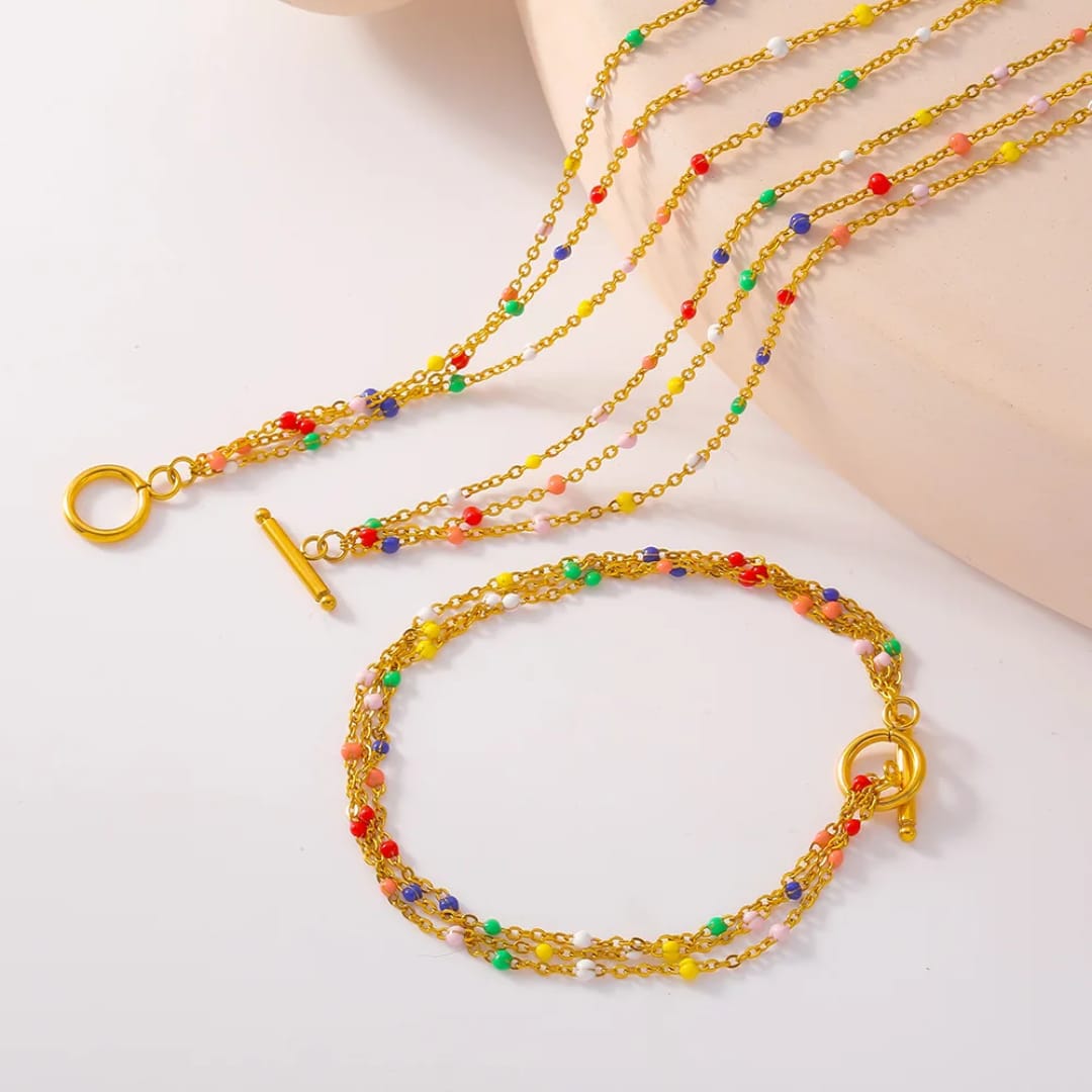 Conjunto de collar y pulsera de varias capas estilo bohemio