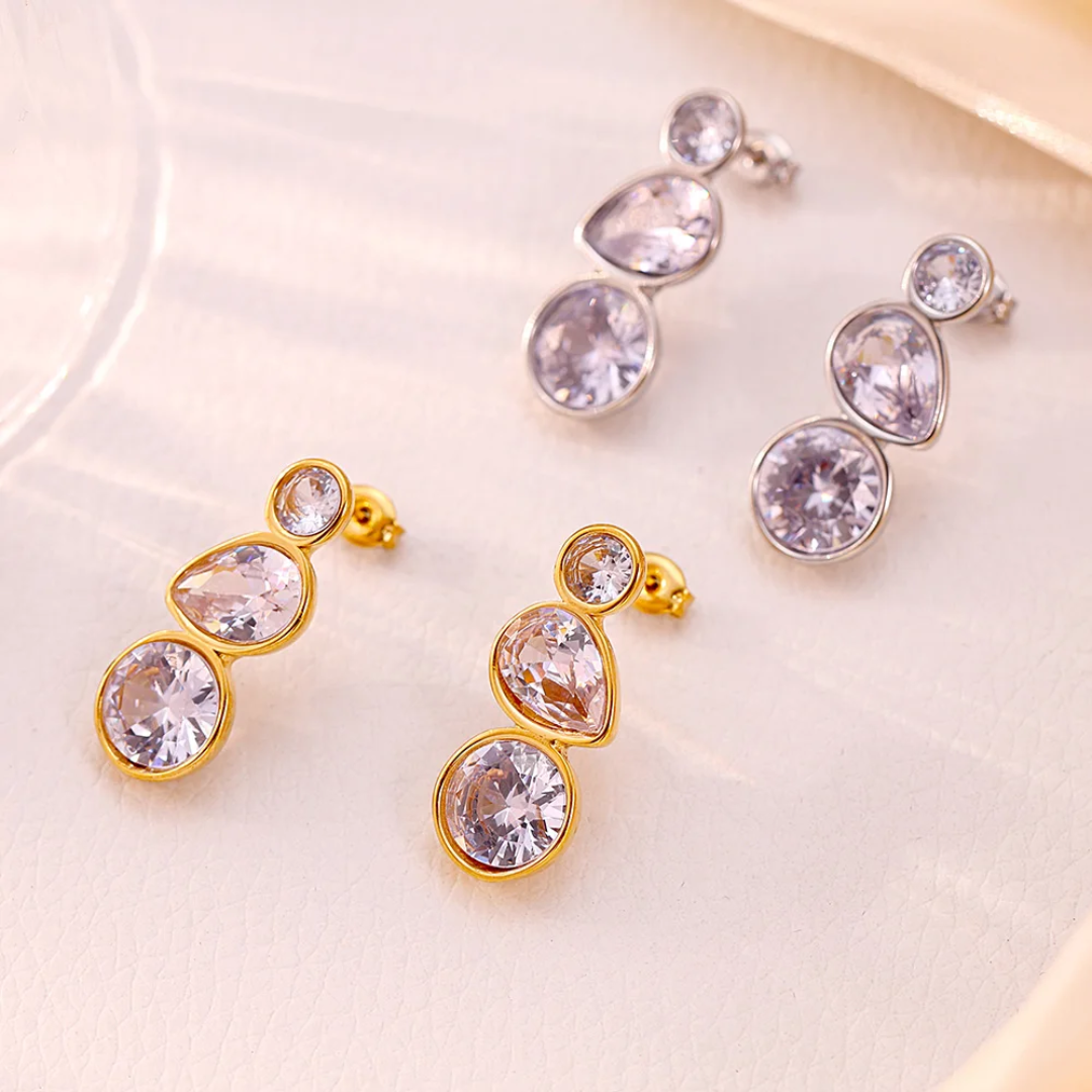 Aretes con Cristales en Acero Inoxidable – Dorado/Plateado – Mujer – Golden Touch by Kanny