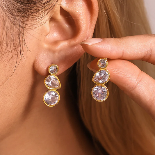 Aretes con Cristales en Acero Inoxidable – Dorado/Plateado – Mujer – Golden Touch by Kanny