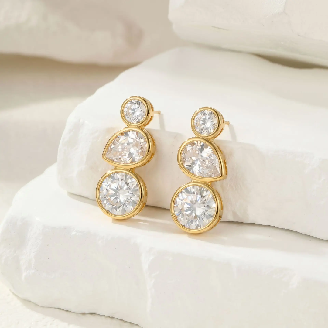 Aretes con Cristales en Acero Inoxidable – Dorado/Plateado – Mujer – Golden Touch by Kanny